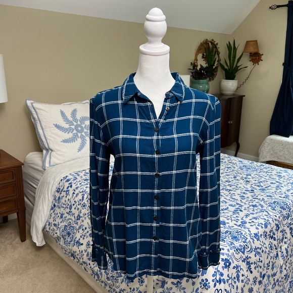 Women's Draper James Blue and White Window Pane Flannel Size 4 - Picture 1 of 14